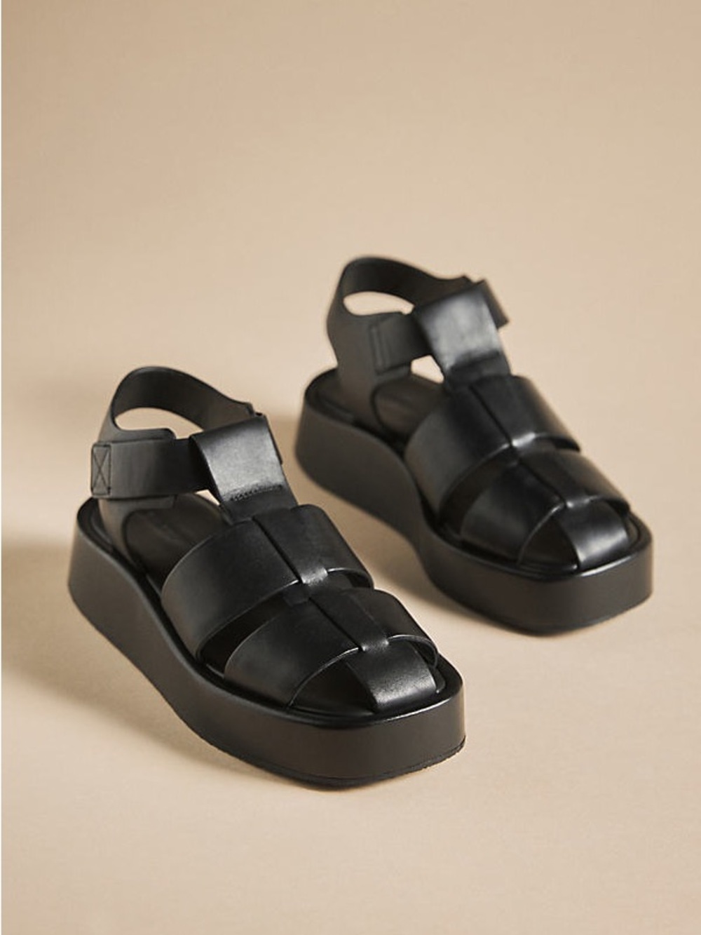 Pilcro Black Leather Platform Fisherman Sandals
